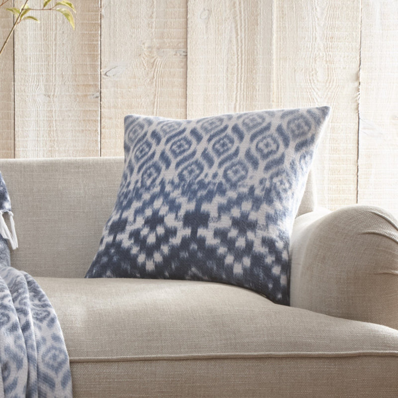 Estherville Geometric Square Throw Cushion With Filling, Blue