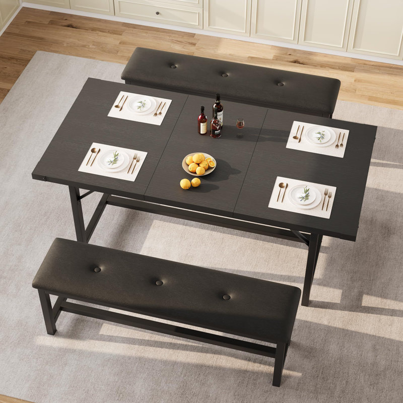 63" Large Extendable Dining Room Table Set For 4-6, Black