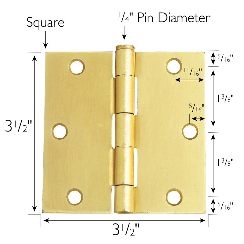 Charnières de porte à roulement à billes H 3,5 po x l 3,5 po, Laiton satiné