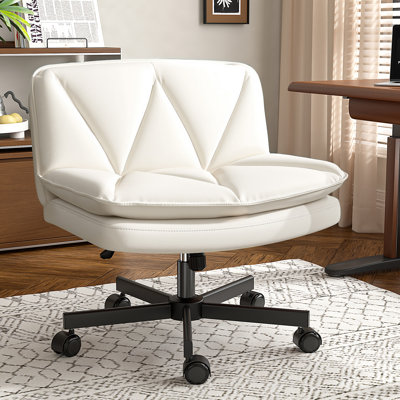 27" W Criss Cross Legged Office Chair Armless Leather Desk Chair With Wheels, Wide Seat, And Back Support by Ebern Designs
