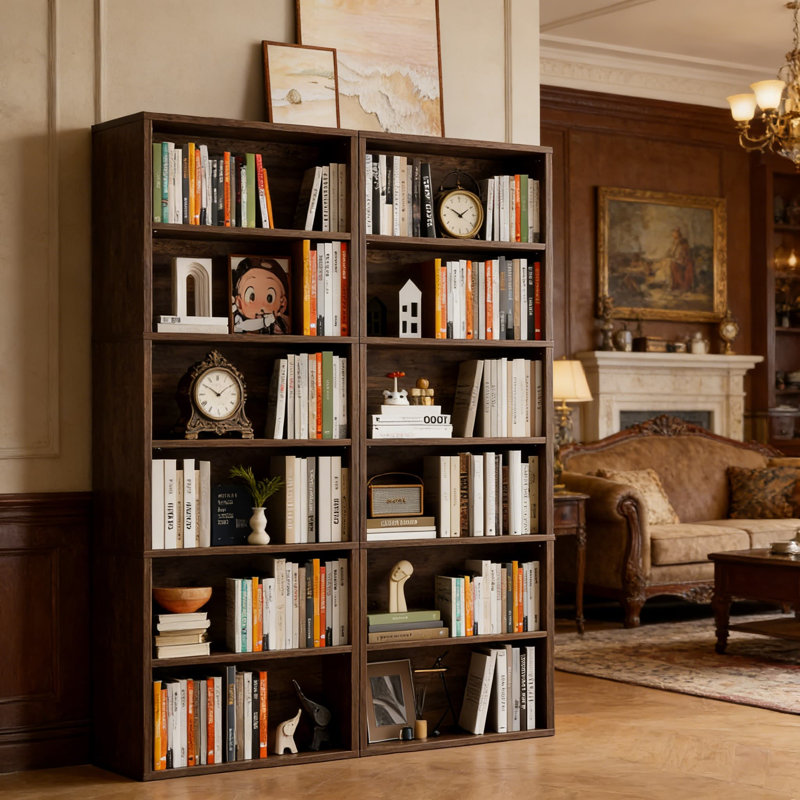 Bibliothèque industrielle à 6 niveaux, bibliothèque ouverte avec 6 tablettes de rangement, grande unité de rangement sur pied pour le bureau à domicile, le salon et la chambre à coucher