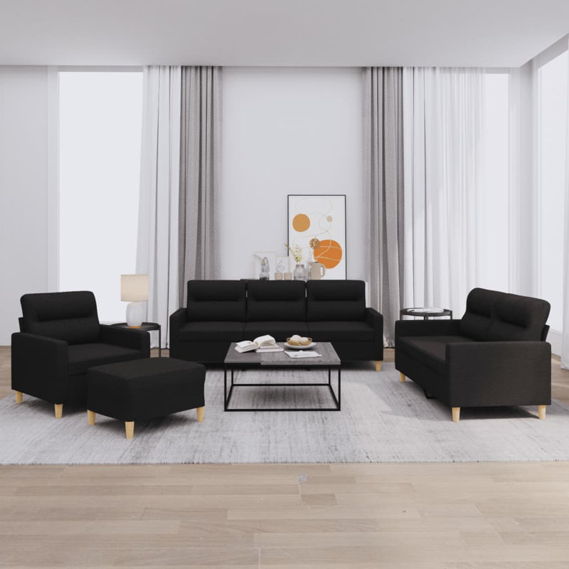  Ensemble de canapé en polyester noir, métal, contreplaqué, H 19,7 po x l 23,6 po x P 16,1 po, Noir