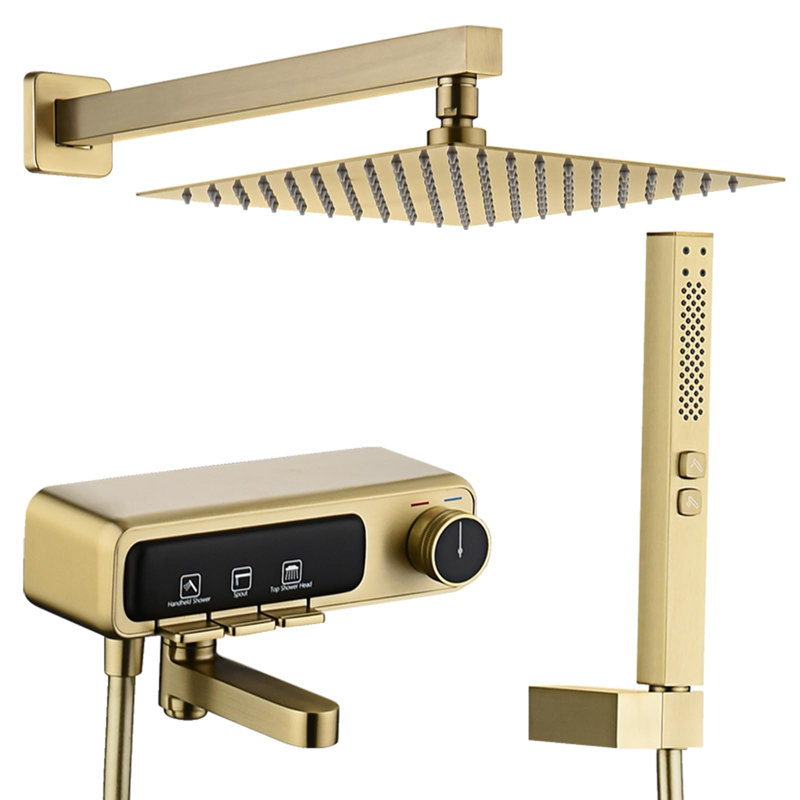 Système de douche à pluie haute pression 10 ", ensemble de robinet de douche mural avec douchette à main Brusehd Gold 