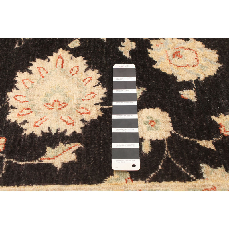 Tapis décoratif noir/beige en laine de conception unique 5 pi 7 po x 7 pi 9 po noué à la main New Age