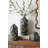 D8X8" Round Black Ceramic Vase With Abstract Gold Swirl Accents