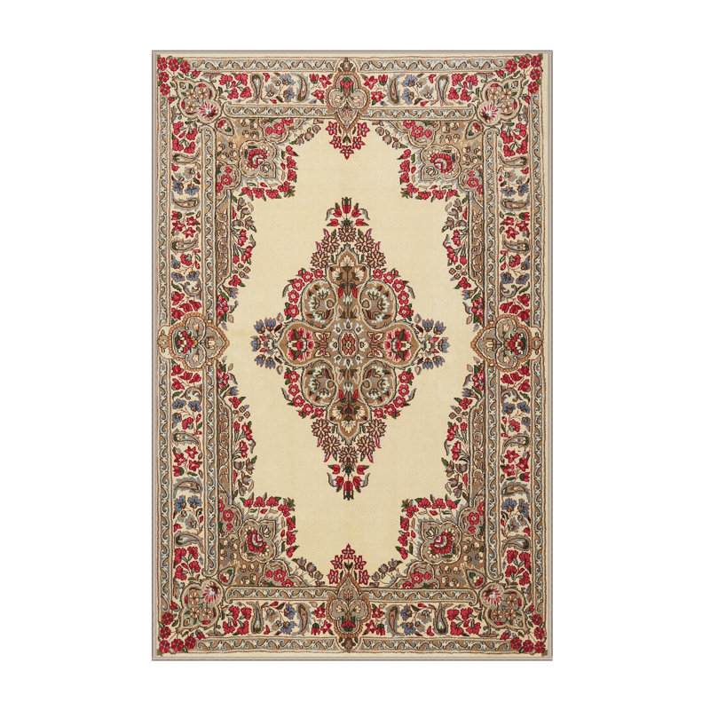 Tapis gris/beige/crème traditionnel, Rectangle 6 pi x 9 pi