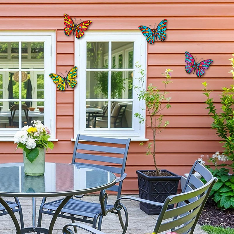Metal Butterfly Wall Decor Outdoor And Indoor 4 Pack, Pink Multicolor