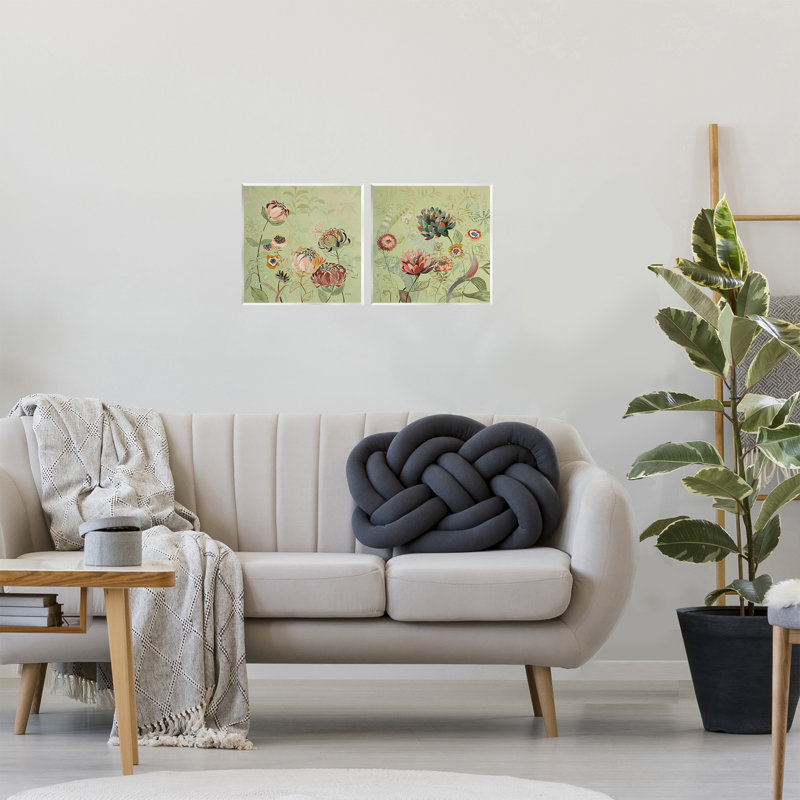 Ensemble de 2 plaques murales Chrysanthemums on Olive Green, design par Dusza