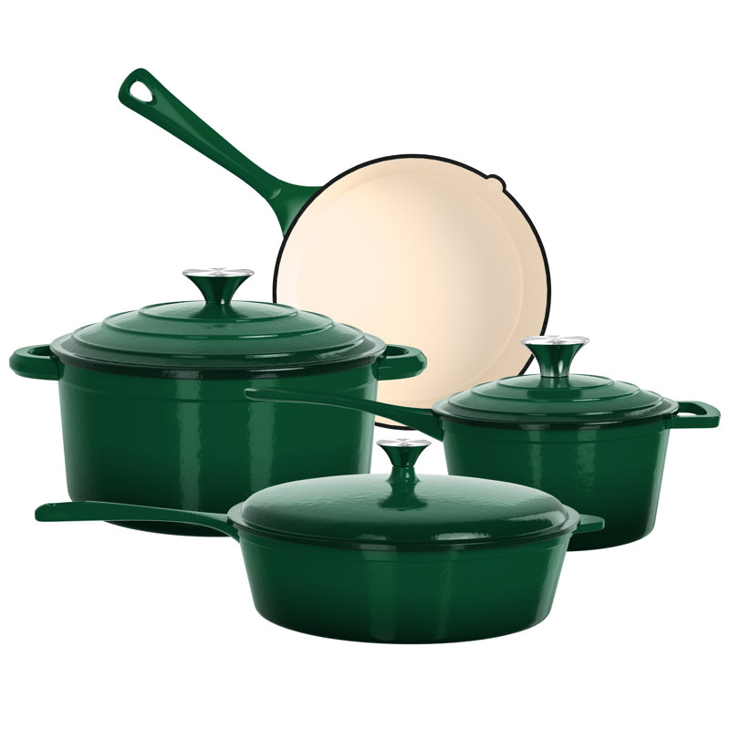 7 - Piece Non-Stick Enamel Cookware Set, Emerald