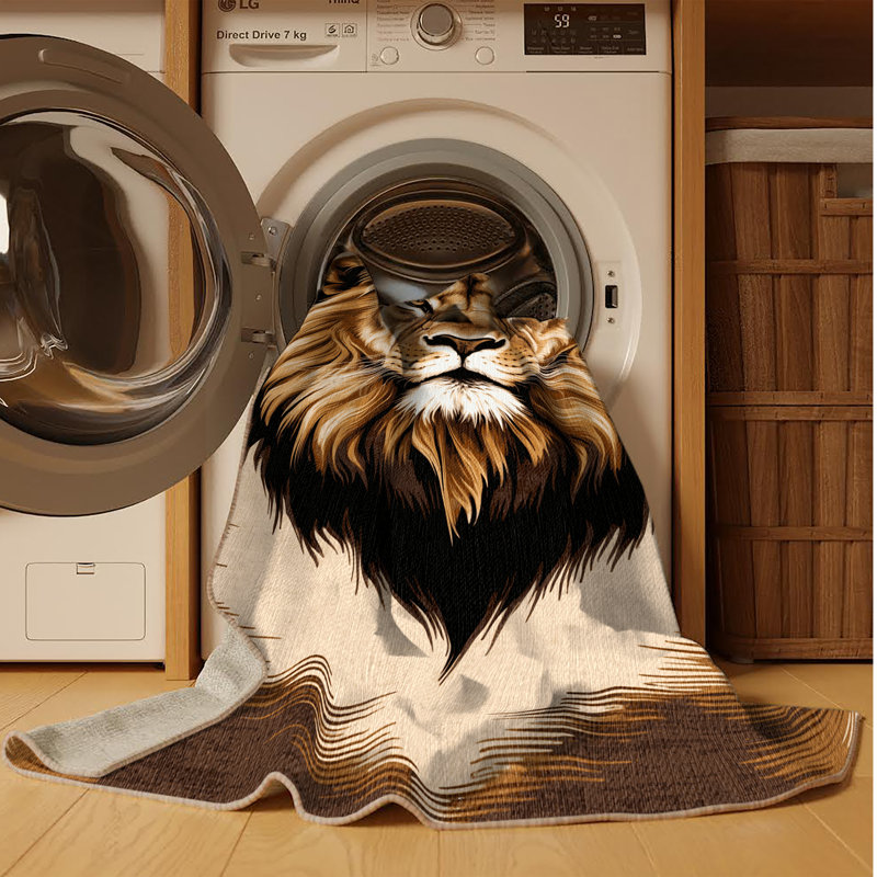 Washable African Lion Big Cats Area Rug, Round 5'
