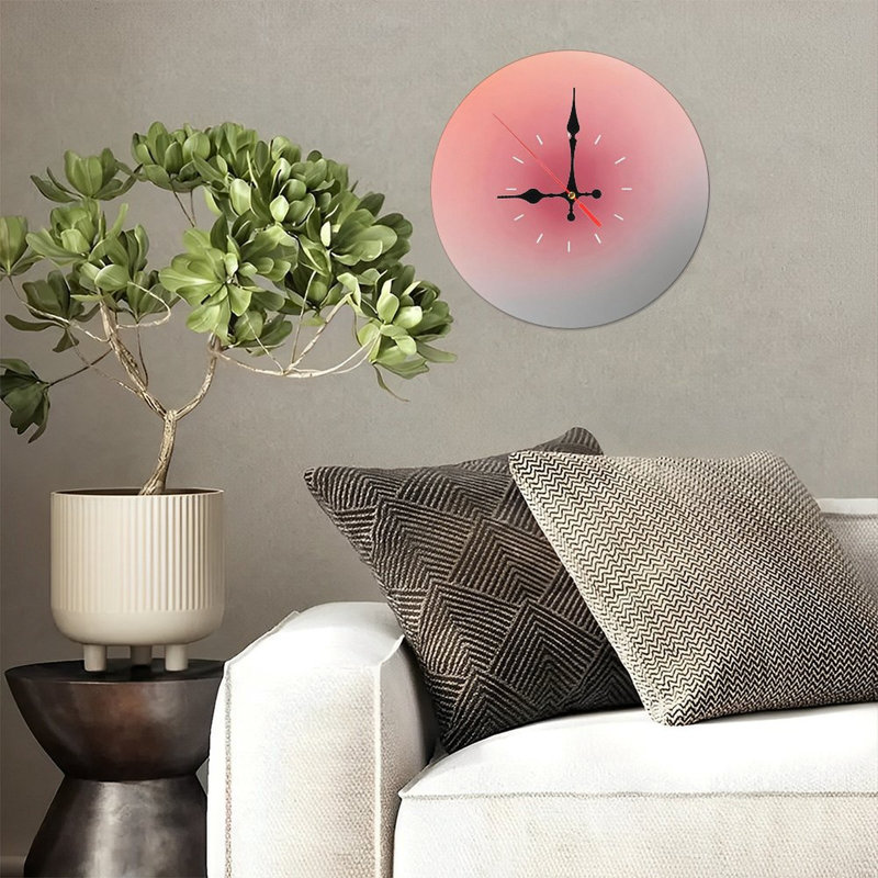 Horloge murale ronde en bois 10 po, mouvement à quartz silencieux, imprimé UV, à piles, Rose / gris / dégradé