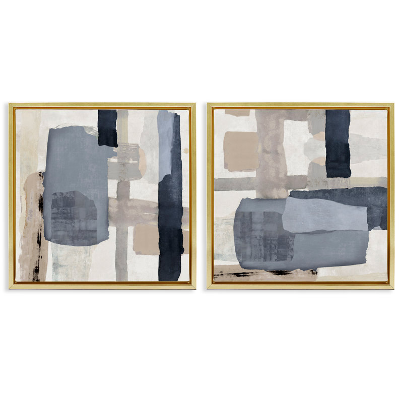 «Neutral Linear Abstracts», ensemble de 2 toiles flottantes encadrées, design par Jacob Q, H 18 po x l 18 po