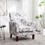 Fauteuil à motifs en mélange de polyester, structure en bois de bouleau massif avec pieds fuselés bruns, chaise d'appoint rembourrée de mousse avec garniture pour le bureau du salon