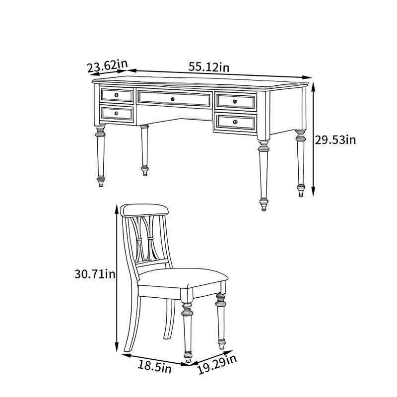 Kaneshiro Writing Desk Office Set with Chair