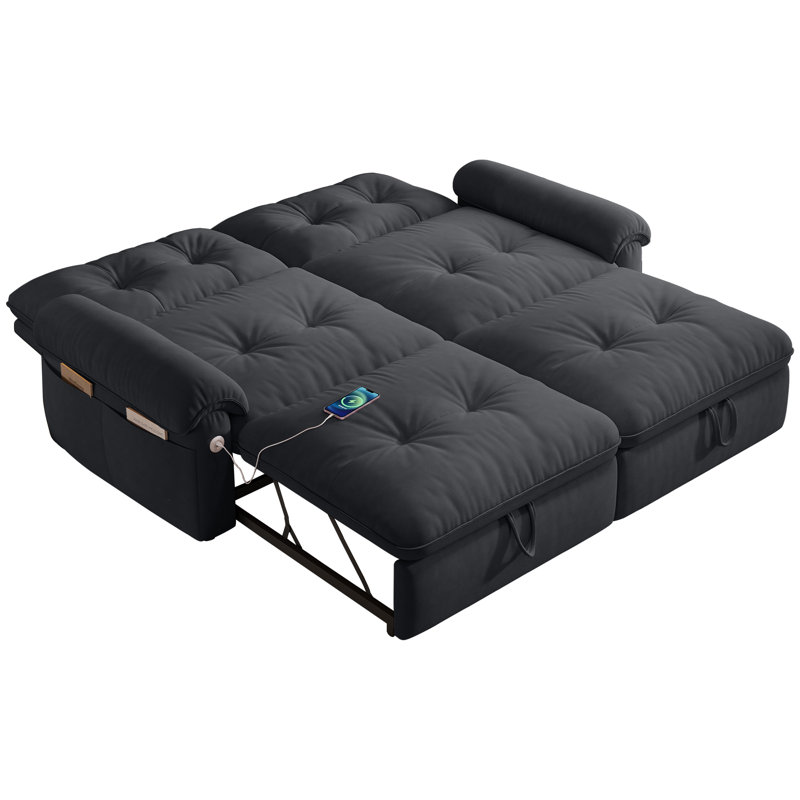 Canapé-lit convertible en velours multifonctionnel, Gris