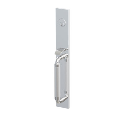 Emtek SELECT Entry Set, F20, Mortise Full Length, 2-3/4" Backset, Exterior R-Bar Stem, Knurled Grip ; Interior Hermes Lever, Polished Chrome, Left Hand