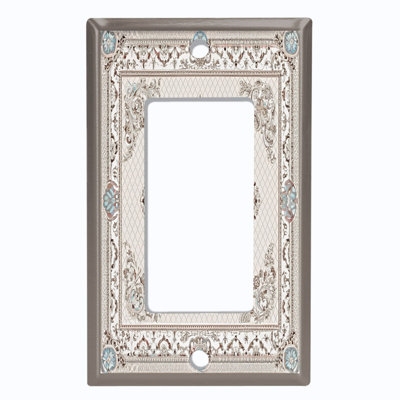 Metal Light Switch Plate Cover; US Standard Size 2 Gang Toggle - Printed Image of Floral Damask