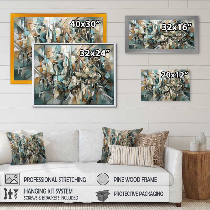 Vanetta brun et vert effet marbre, H 34 po x l 44 po x P 1,5 po, Cadre flottant doré