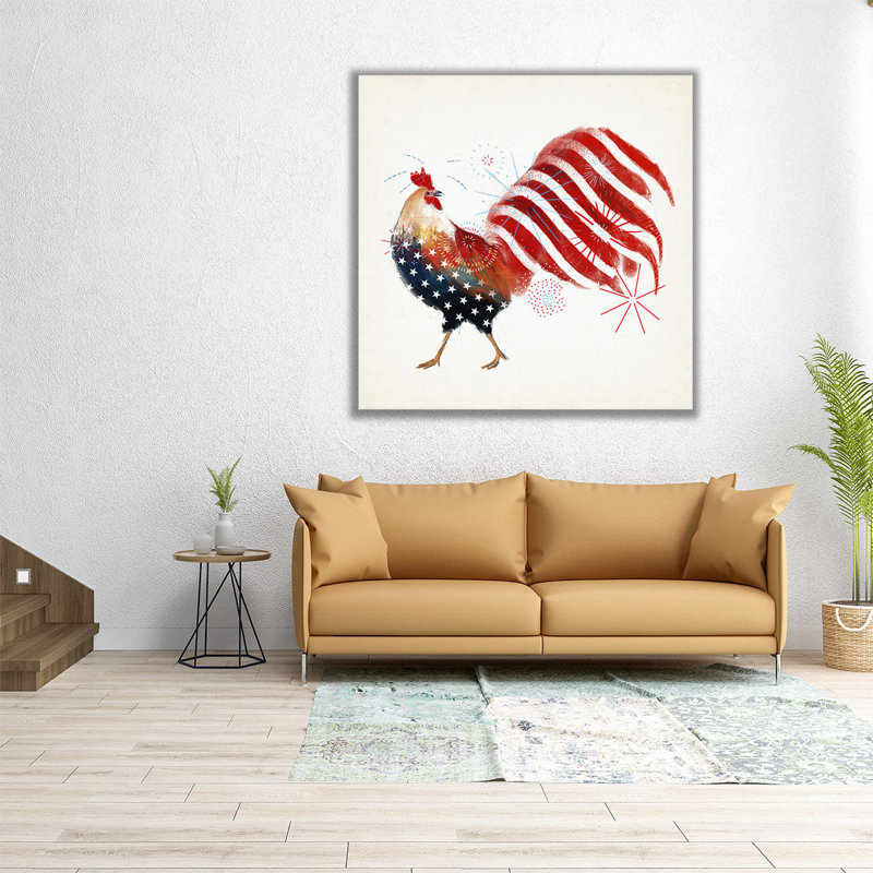 «Rooster Fireworks I», reproduction d'art sur toile, H 24 po x l 24 po