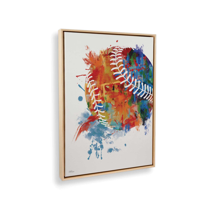 «Baseball Splash» par Cat Thurman Designs, reproduction d'art, L 12 po x H 16 po, Tanné, Toile avec cadre
