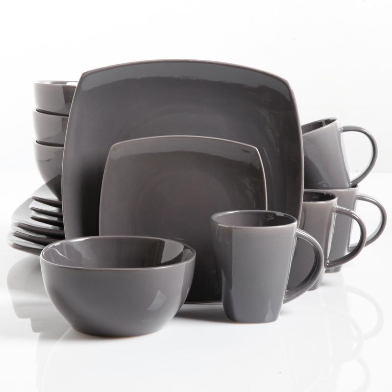 Gray Porcelain Square 16-Piece Dinnerware Set