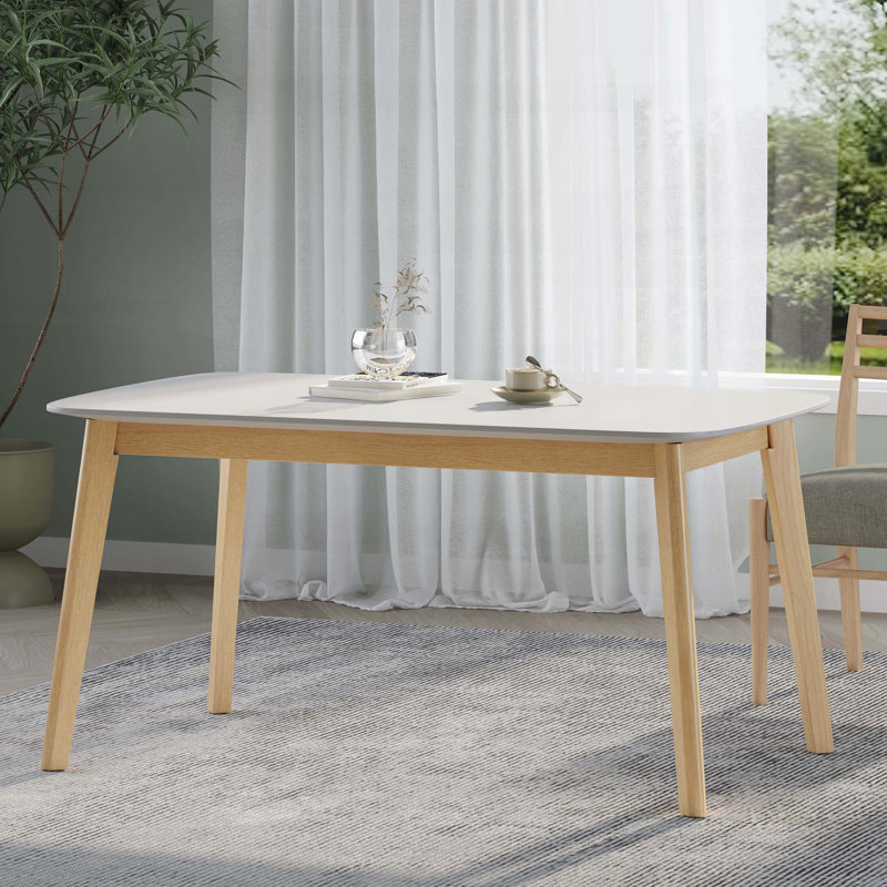 Table de salle à manger Mid-Century avec pieds en bois d'hévéa et plateau en faux bois (59 po)