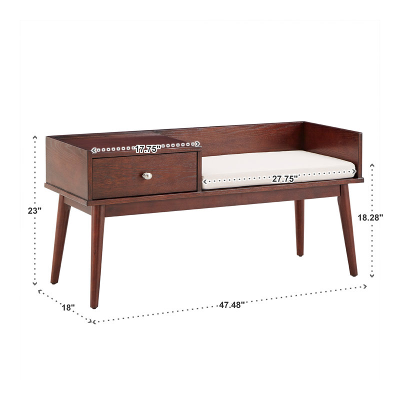 Hartnett Linen Upholstered Storage Bench, Espresso