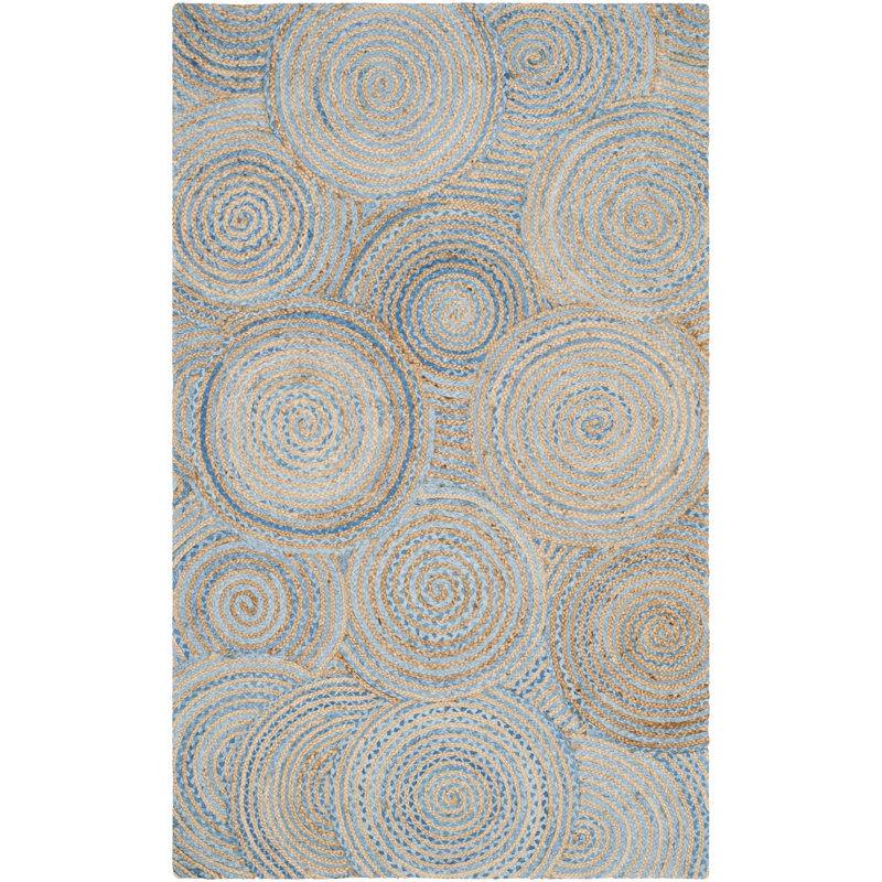 Abhay Hand Woven Jute/Chindi Geometric Rug in Blue/Gray, Rectangle 3' x 5'