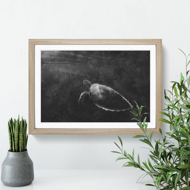 Sea Turtle - Picture Frame Painting Print, Oak Framed, 33cm H x 45cm W x 2cm D