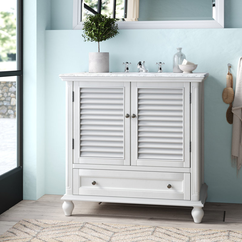 Hansford 36'' Single Bathroom Vanity with Marble Top, White