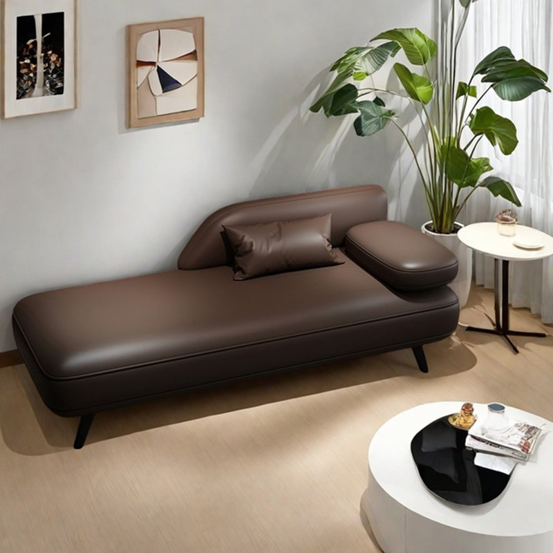 Chaise longue élégante et simple en similicuir, Brun, Orienté à droite