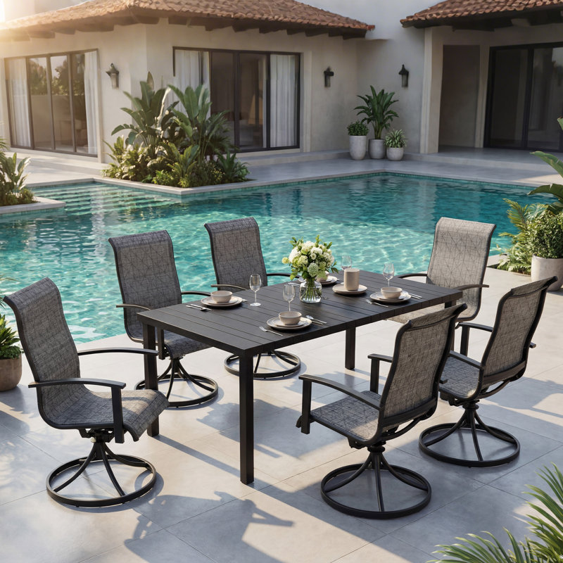Errik All Steel Detachable Main Dining Set Of Seven Pieces With Rectangular Dining Table And Cushion