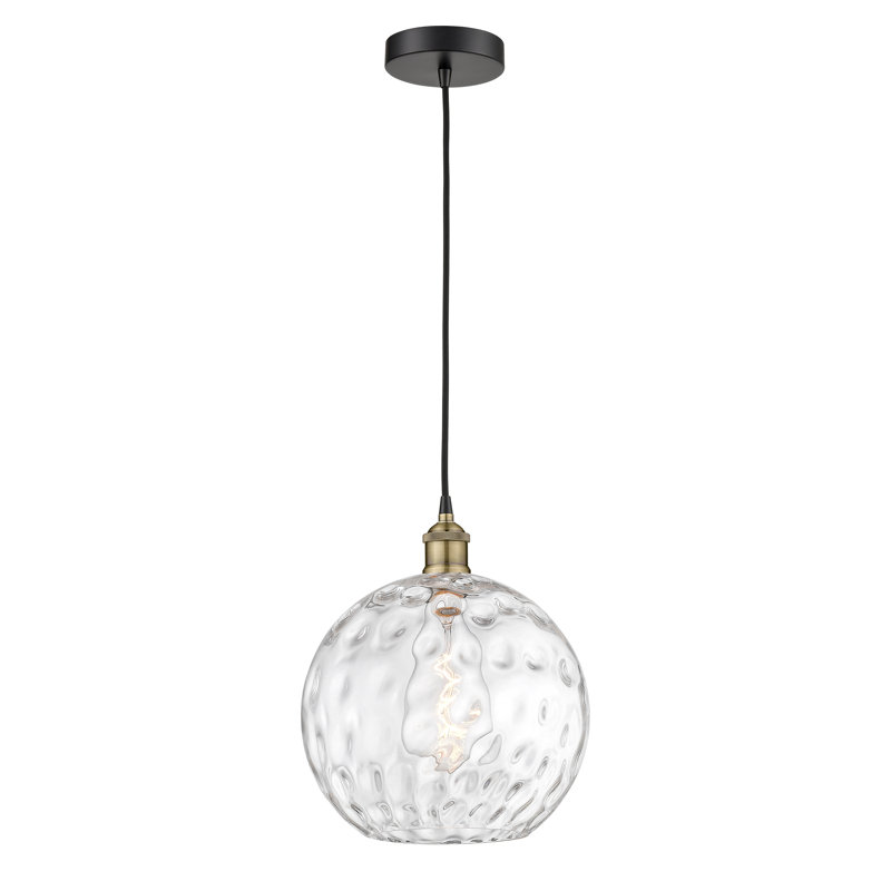 Luminaire suspendu simple à 1 lumière Ralph, Transparent, H 14,75 po x l 12 po x P 12 po, Laiton antique noir