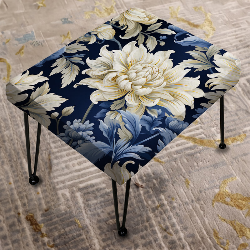 Astral Blue White Damask Radiance IV - Damask Rectangle Ottoman