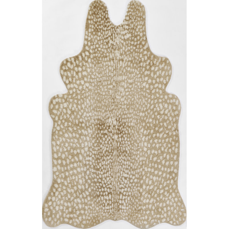 Beige Faux Fur Animal Print Area Rug