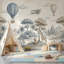 Papier peint fantaisiste avec aquarelle et montgolfières-432522610-432522623