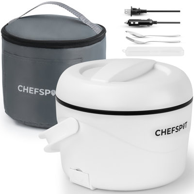 Chefspot 37 Oz Electric Lunch Box & Portable Food Warmer For Car And Home With Dual Power Cords, Leak-proof Stainless Steel Container, Utensils & Bag Included