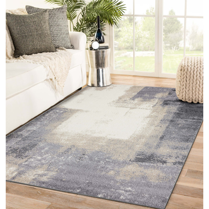Tapis gris à motif abstrait Elrosa, Rectangle 8 pi x 10 pi