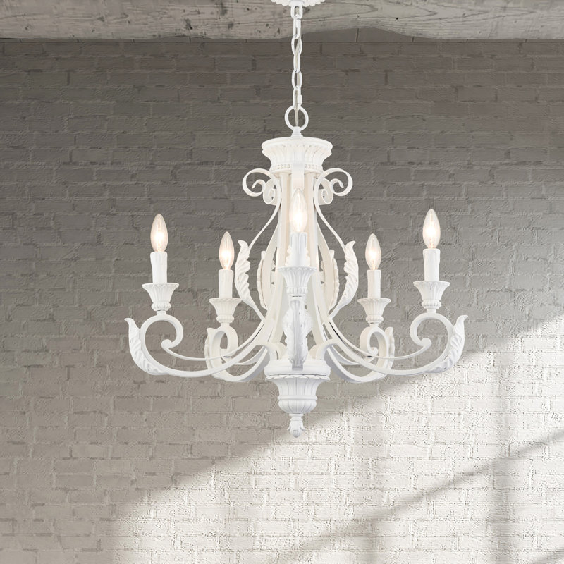 Lustre traditionnel à 5 lumières de style bougie Ruari, Blanc brillant