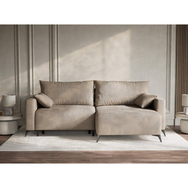 3 Seater Reclining Corner Sofa , Velvet - Beige, Right Hand Facing