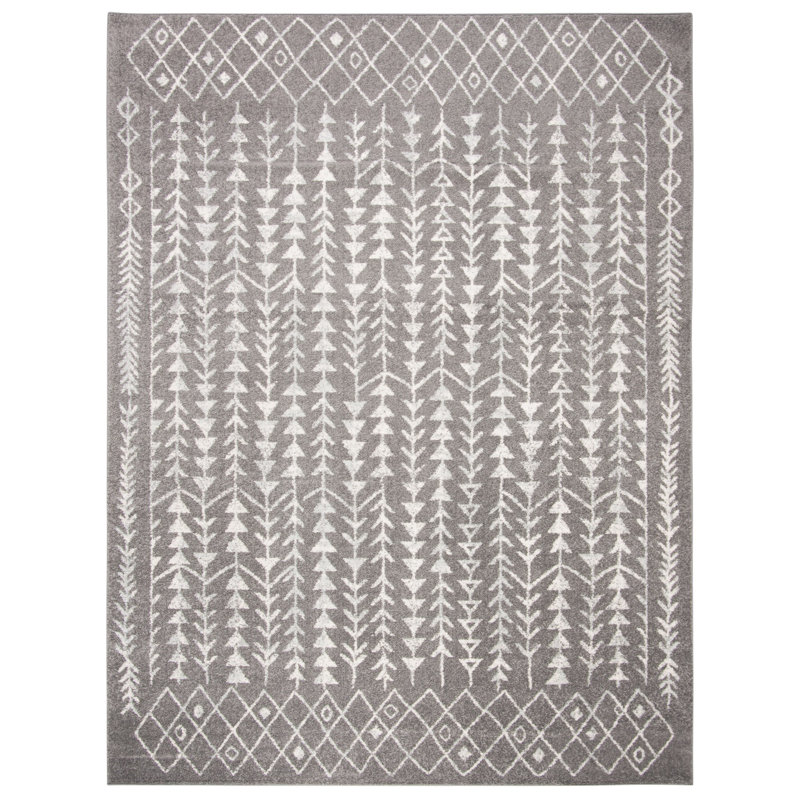 Tapis gris foncé / ivoire Renshaw, Rectangle 9 pi x 12 pi