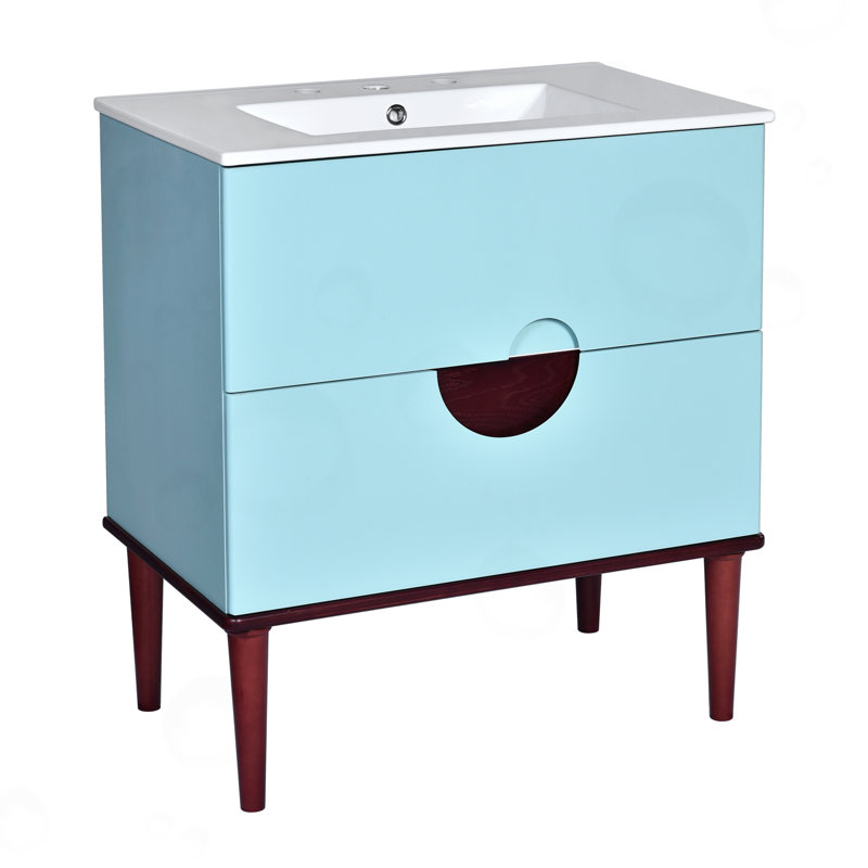 Meuble-lavabo de salle de bain avec lavabo en céramique et 2 tiroirs