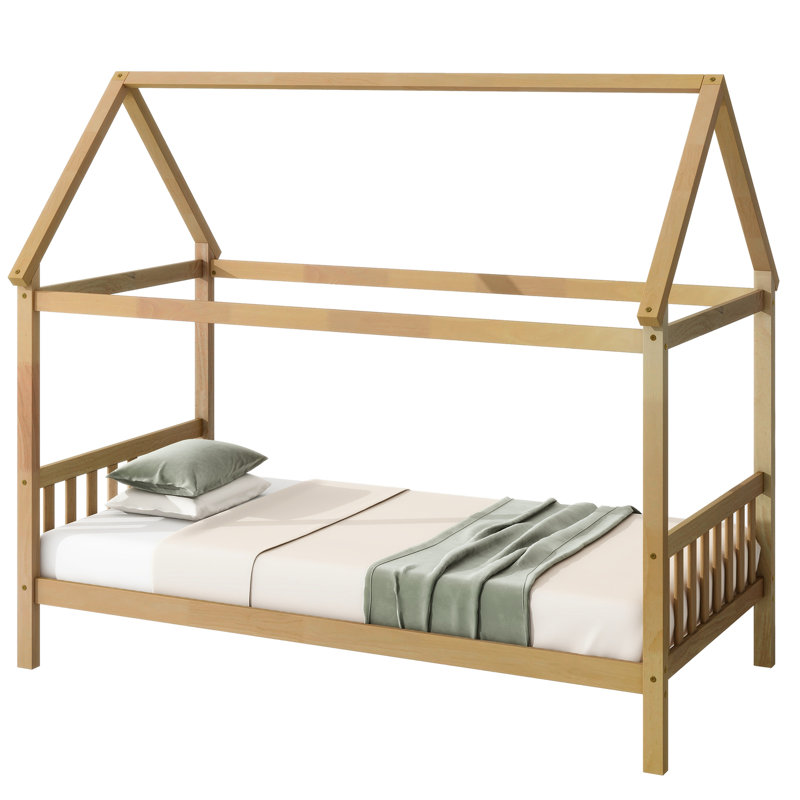 White Oak Twin Bed With House Touch - Rubber Wood Construction Abundant Under Storage Capacity Headboard And In Spacious