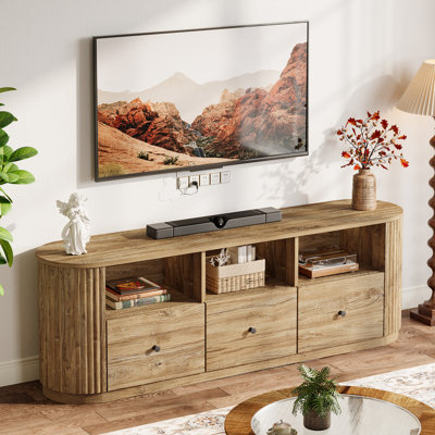70.87" TV Stand for TVs up to 80", Modern Curved Media Console with 3 Drawers and Open Storage, Fluted Design