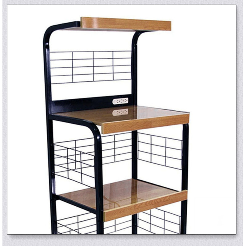 Versatile 4-Tier Microwave Kitchen Cart with Drawer and Electrical Outlets for Enhanced Storage and Convenience, Brown/Black
