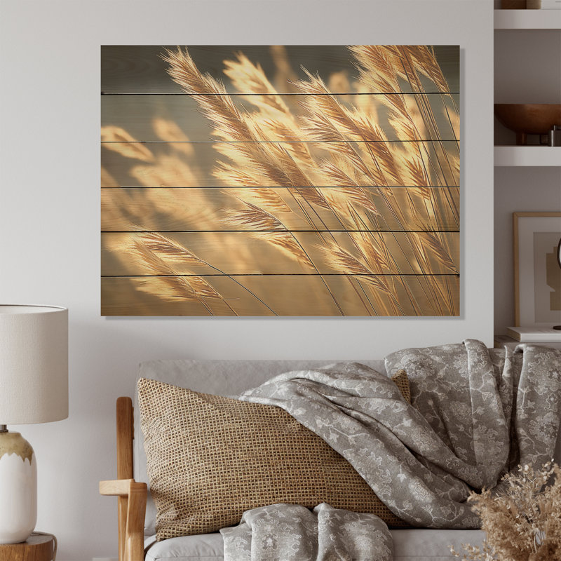 «High Grass Meadow Golden Dream», art mural sur bois de pin naturel pré, H 10 po x l 20 po