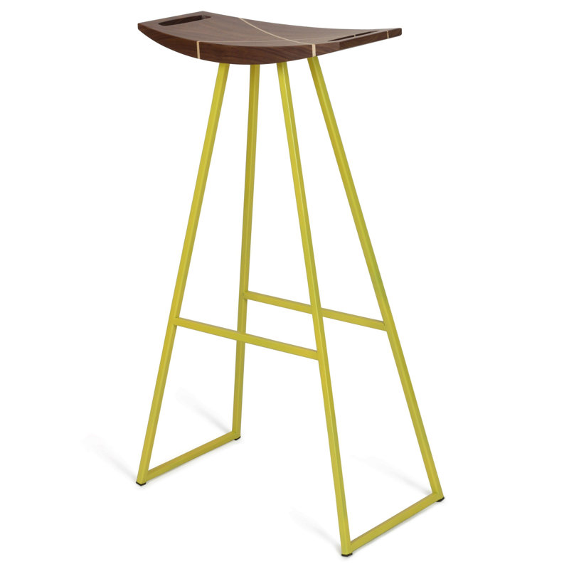 Robert Counter Stool with Metal Frame, Yellow, Walnut, Bar Stool (30" Seat Height)