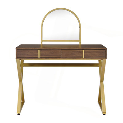 Bureau de coiffeuse 2 tiroirs avec miroir et plateau à bijoux