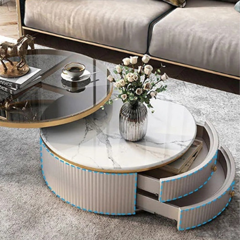 End Table, White Top + Glass Top, No