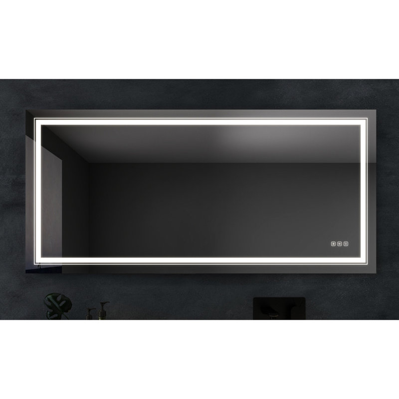 Miroir antibrouillard 60 po x 28 po pour salle de bain - Lentille trempée sécurisée, luminosité personnalisable, image réfléchissante claire, conception élégante, procédure d'installation facile, gradation continue de 6028 pouces